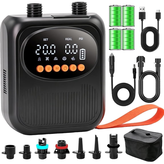 Rechargeable Paddle Board Pump, Portable 20PSI High Electric SUP Pump, Intelligent Stage Inflation & Deflation, Auto-Off, 12V DC Connector, for Kayak, Boat, Tent