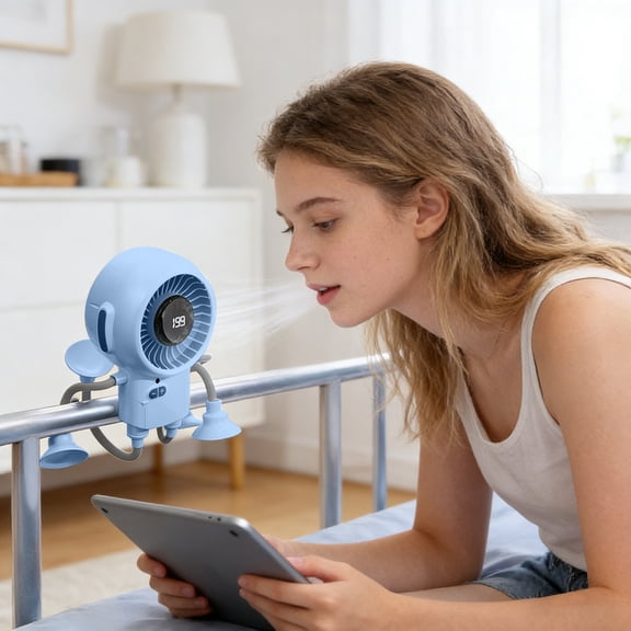 Rechargeable Personal Desk Fan with Flexible 4 Legs & Silicone Suction Cups Novelty Portable Quiet Fan for Home Kitchen