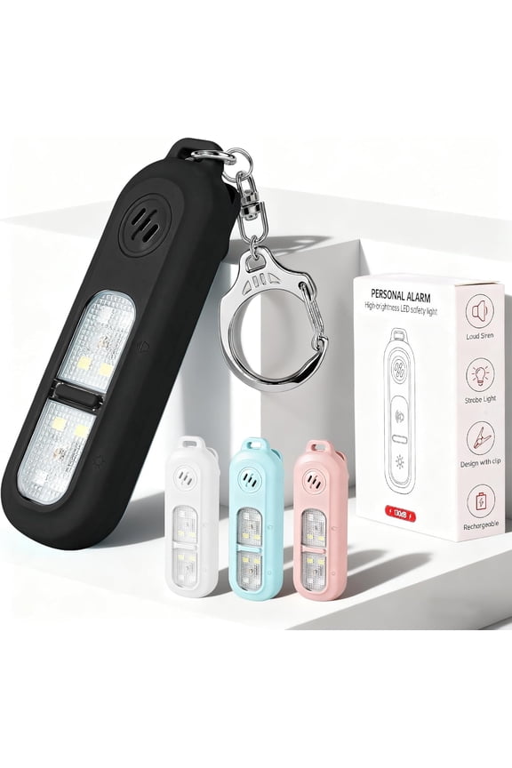 Rechargeable Personal Safety Alarm for Women,130DB Self Defense Keychain Alarms with Strobe Light & LED Flashlight, Bear Alarm Deterrent, Clip-On Emergency Safety Siren for Night Runners Kid, Black