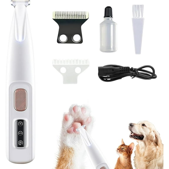 Rechargeable Pet Hair Trimmer with LED Light,0.71in Wide Blade,35dB Low Noise,USB Rechargeable,Smart LED Display & Waterproof Design for Dog & Cat Grooming - Paws,Ears,Face,Rump and Eyes