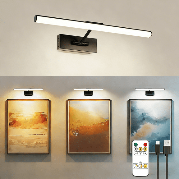 Rechargeable Picture Light, 16" Wireless Picture Light, Battery Powered Wall Lamp whit Remote for Galleries, Paintings Portrait Photos Lighting, Art Display, Wall Decor (Black)