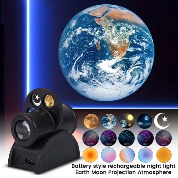 Rechargeable Planet Projector Night Light, 15 PC Slides Moon Earth Constellation Star Projection Lamp, Adjustable Angle Mini Galaxy Projector for Bedroom Decor, Party & Gift