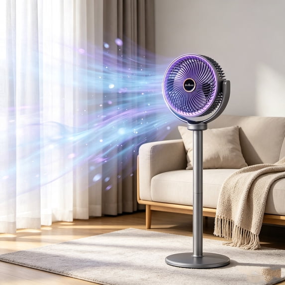 Rechargeable Plastic Table and Floor Fan - Adjustable Height, 5-Speed, Battery-Powered, USB-C Charging - Portable Quiet Fan for Bedroom, Desk, Balcony, Living Room Gray