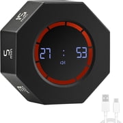 Rechargeable Pomodoro Timer, Gravity Sensor Auto-Rotating 7 Preset Times Mode, Digital Kitchen Timers for Cooking, Work , Study ,Black