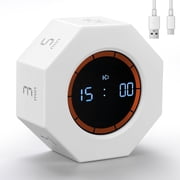 Rechargeable Pomodoro Timer, Gravity Sensor Auto-Rotating 7 Preset Times Mode, Digital Kitchen Timers for Cooking, Work , Study , White