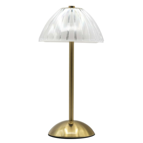 OneDesign Home Rechargeable & Portable Acrylic & Brushed Brass Dome Touch Lamp; Features Multiple Light Settings and Dimmer
