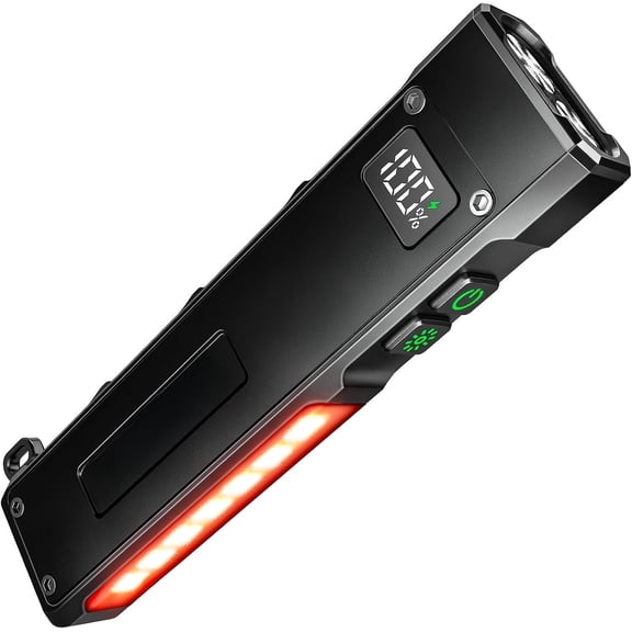 Rechargeable Portable EDC Flashlight,LED 1800 Lumen Alloy, Base,UV Light,IPX4 ,Digital Display,Side Light and Red Flash for Night Walks,Repairs & ,Black