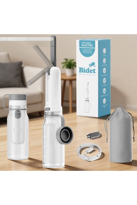 Rechargeable Portable Electric Bidet with 260ML Reservoir and 9 Cleaning Modes (White & Gray)