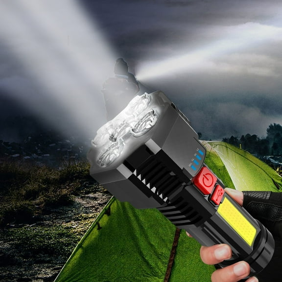 Rechargeable Portable Flashlight | Super Bright LED Searchlight Handheld | 5 T900 Wicks | 450m Long Range | USB Quick Charge | IPX7 Waterproof | 4 Light Modes | Home Outdoor Patrol | 13.5x6cm