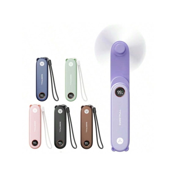 Rechargeable Portable Handheld Mini Fan, Foldable USB Fan with LED Display & Emergency Flashlight, Personal Cooling Fan for Desk, Office, Bedroom, Outdoor Travel, Camping