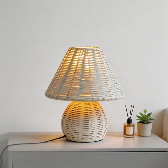 Rechargeable Portable Lamp - 9in Rattan Design Home Garden Lamp, Durable Rattan Material & Bright LED Light, Cordless & Portable with Long Battery Life, for Home, Garden, Patio & Emergency Use.