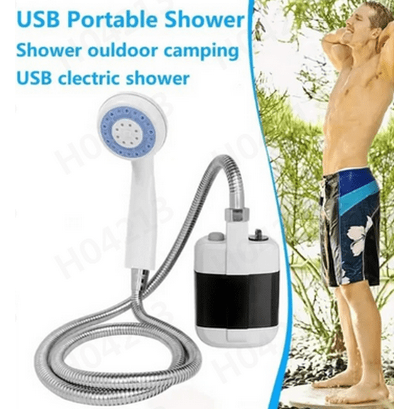 Rechargeable Portable Shower Head with Hose Pump for Camping, Outdoor Portable Showerhead Hose Sprayer with Bucket, Electric Camping Shower Pump with Digital Display for Travel Car Washing(A)
