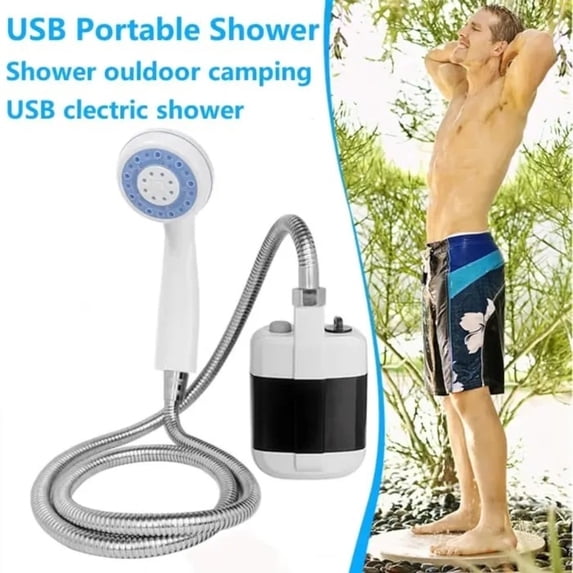 Rechargeable Portable Shower Head with Hose Pump for Camping, Outdoor Portable Showerhead Hose Sprayer with Bucket, Electric Camping Shower Pump with Digital Display for Travel Car Washing