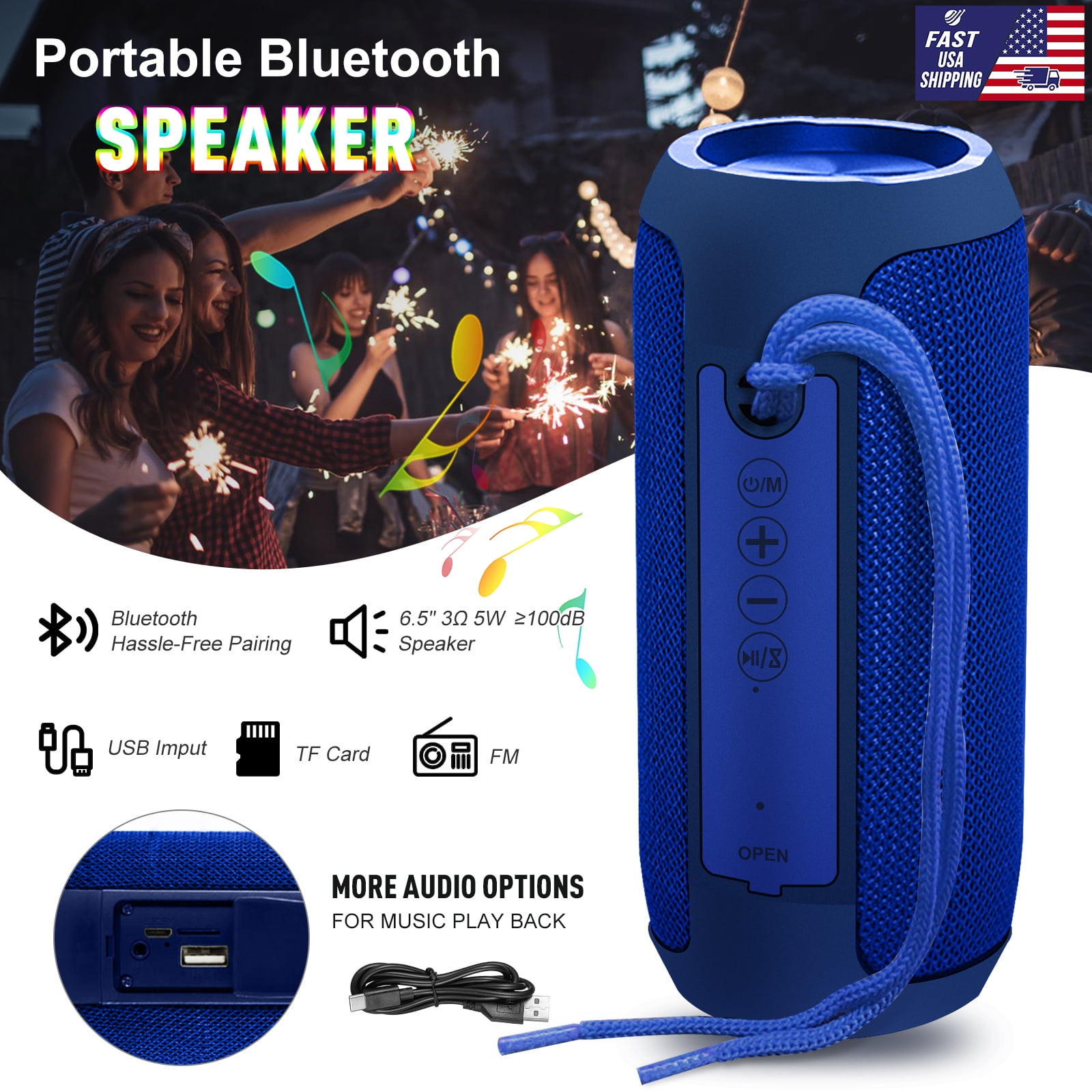 Rechargeable Portable Wireless Bluetooth HiFi Speaker 5W 1200mAh FM