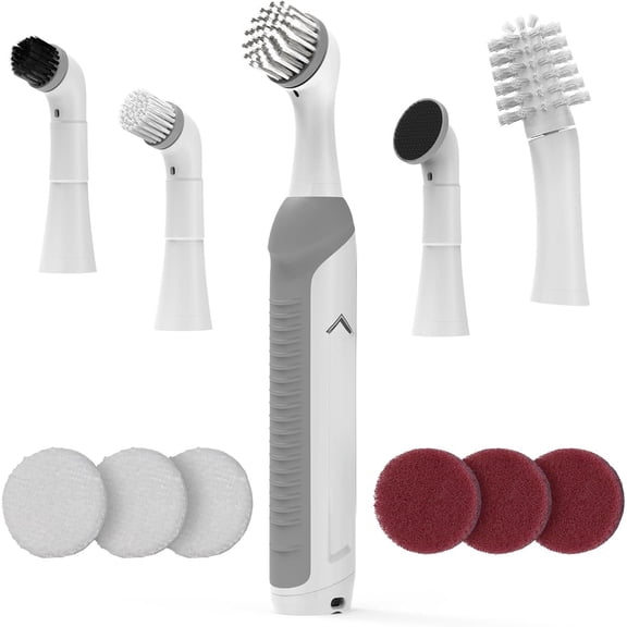 Rechargeable Power , Cordless Electric Cleaning Brush, Water Resistant Small Electric Grout Brush with 5 Brushes for /Kitchen/Bathroom/Grout/Tile/Shower/Tub, White