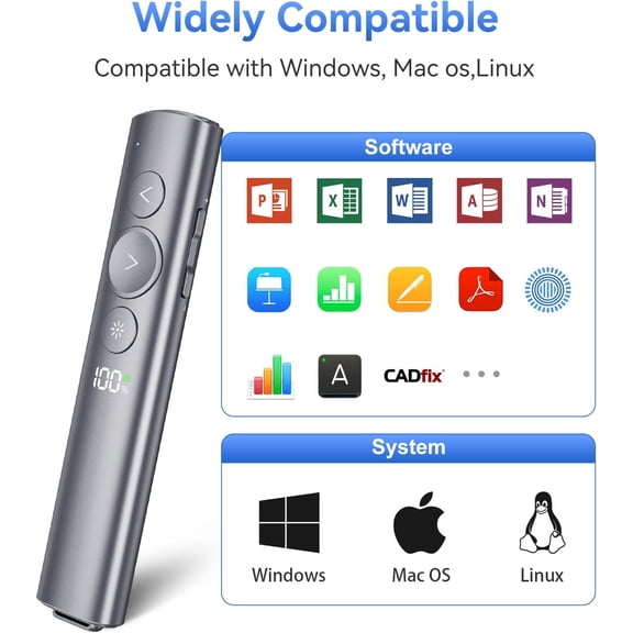 Rechargeable Presentation Clicker with Red Laser Pointer for PowerPoint, Power Display Wireless Presenter Remote with USB-A & USB-C Dongle, Slide Advancer for Mac, Windows, Laptop, Classroom, Office