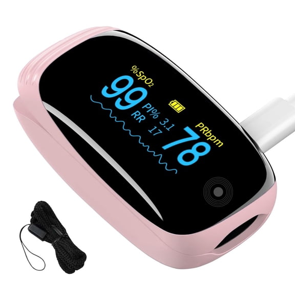 Rechargeable Pulse Oximeter Fingertip Oxygen Monitoring Fingertips with SpO2 Pulse Rate and PI RR OLED Precision Rapid Oximeter SpO2 Readings Outdoor Sports Home (Pink)