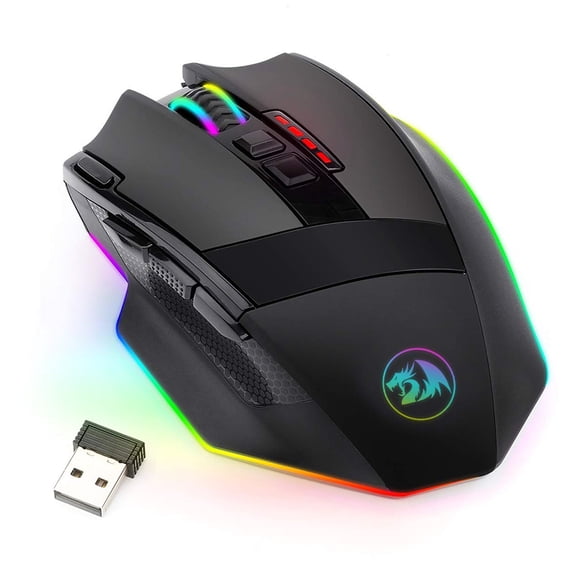 Rechargeable RGB Backlit Wireless Gaming Mouse 16000 DPI, 40G Acceleration, 9 Programmable Buttons & 40H Battery Life Redragon M801P