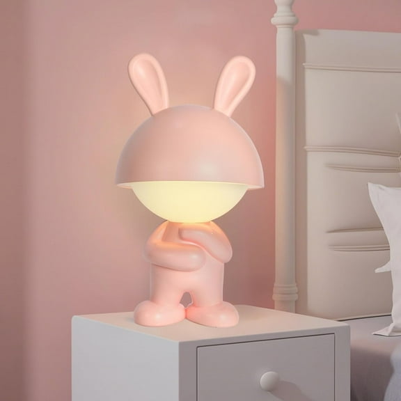 Rechargeable Rabbit Shape LED Dimmable Touch Desk Lamp Reading Night Light Cute Bunny Bedside Lamp (Pink)