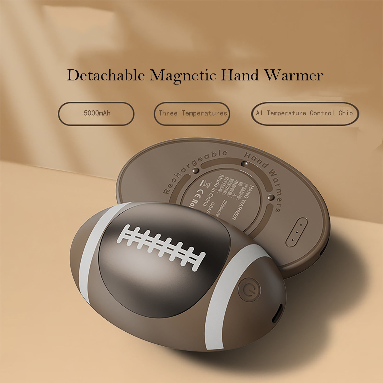 Rechargeable Rugby Shaped Hand Warmer With 2500mAh Battery. Reusable