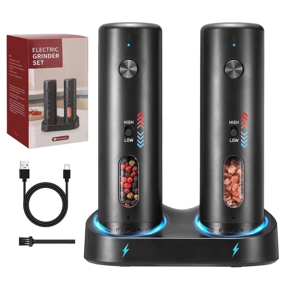 Rechargeable Salt Grinder Set with Variable Grinding Speed and Adjustable Coarseness