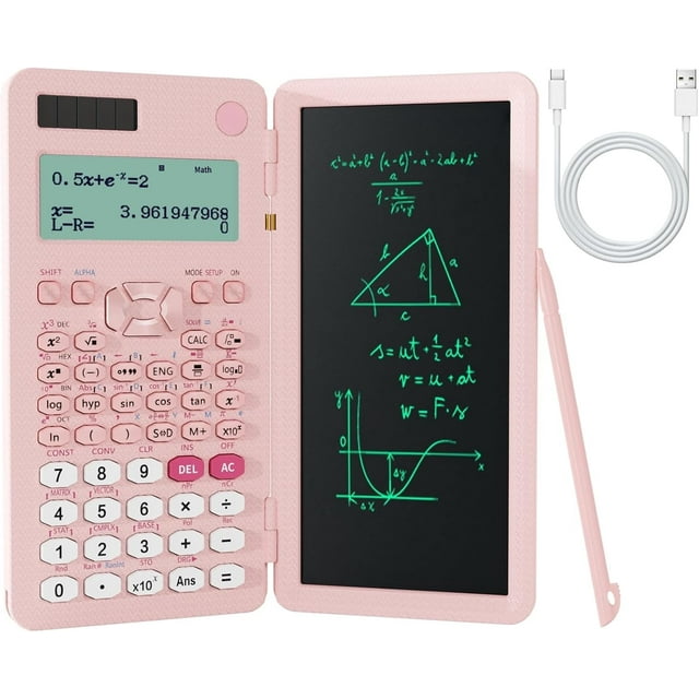 NEWYES 991ES MAX - 417 Function Rechargeable Scientific Calculator with Writing Tablet Notepad for Students, 4-Line MultiView Display, for Middle and High School Supplies(Pink)