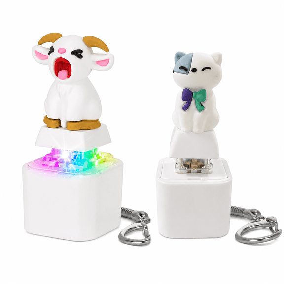 Rechargeable Screaming Goat & Meowing Cat Keyboard Fidget Toy - Button Keychain with LED Light & Sound, Funny ASMR Anxiety Relief Gift for Adults