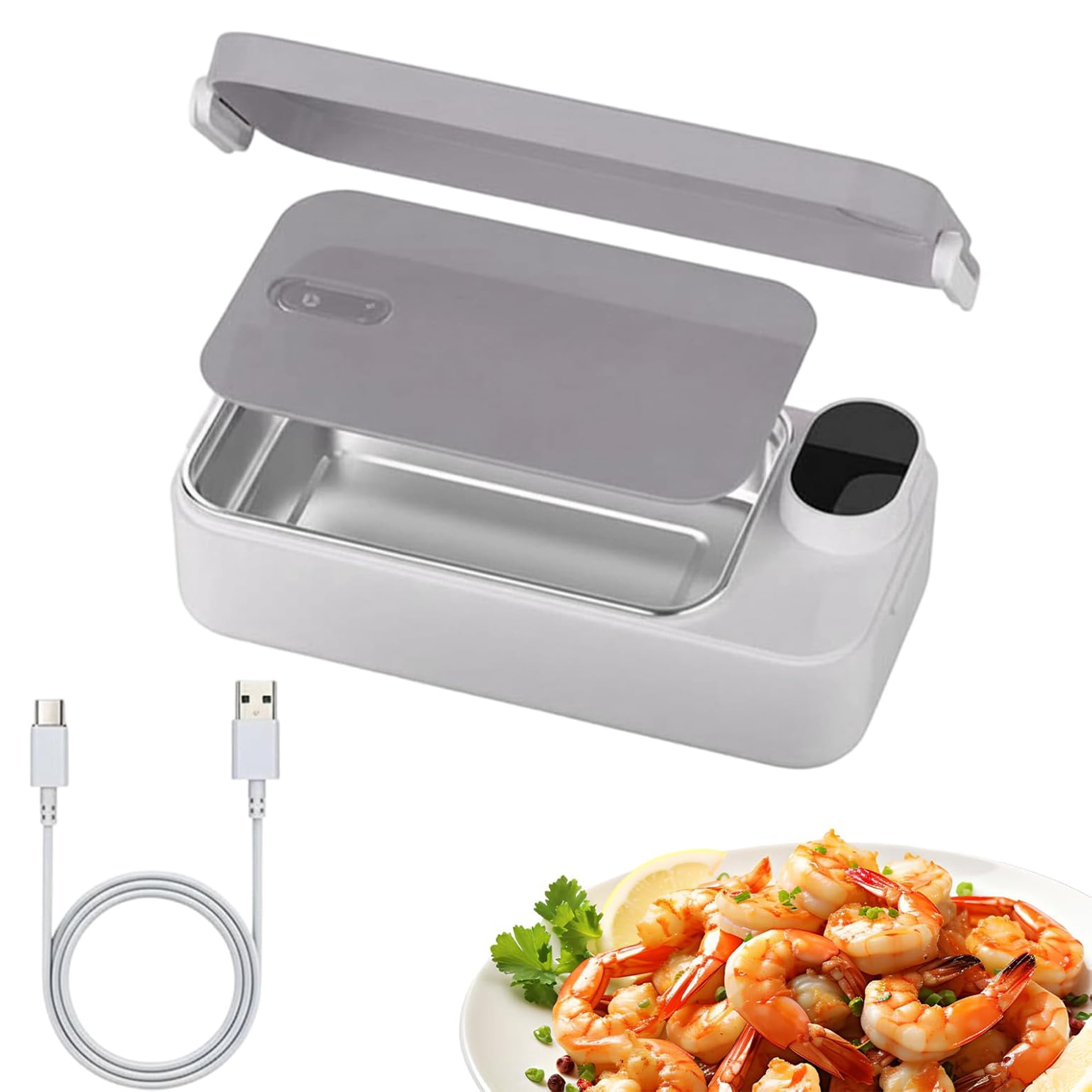 Rechargeable Self-Heating Lunch Box, 900ml/30oz Bento Box, 4 Temperature Control, 7200mAh Portable Food Warmer, Stainless Steel Inner Container, Heated Lunch Container for Office, Travel, Car