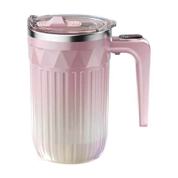 Rechargeable Self Stirring Coffee Mug, Automatic Mixing Cup with Temperature Display, Pink, ABS, 400ml, for Hot Beverages