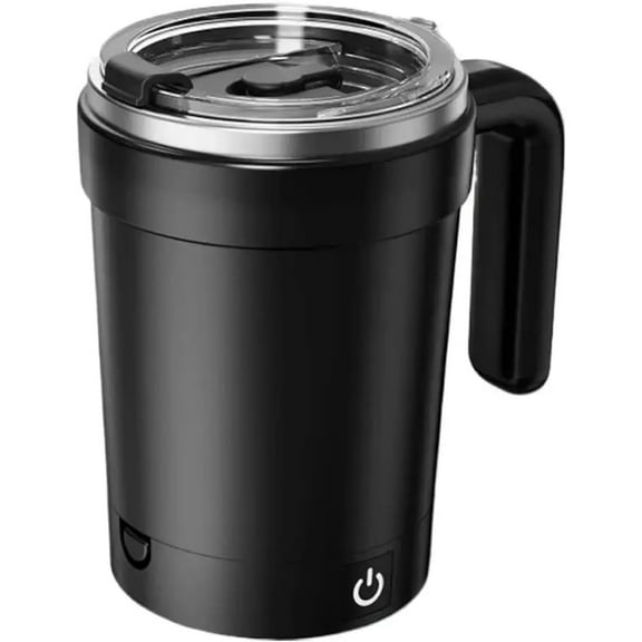 Rechargeable Self-Stirring Coffee Mug with Lid & Temperature Display - Portable Magnetic Auto-Stir Tumbler, Cool Office/Travel Gift for Coworkers (Black)(XX)