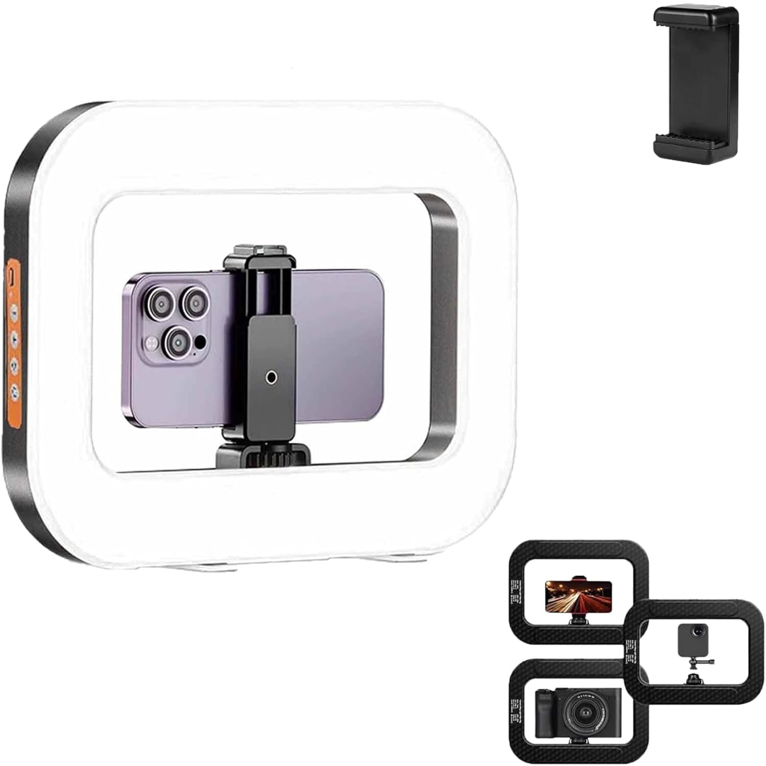 Rechargeable Selfie Portable Ring Light–Adjustable Bicolor Fill Light with Cordless Square Design & 4000mah Battery Phone Video Stabilizer for iPhone A