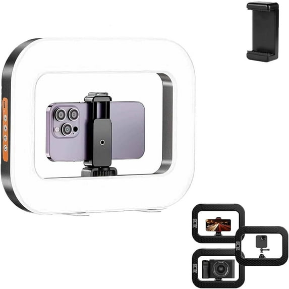 Rechargeable Selfie Portable Ring Light–Adjustable Bicolor Fill Light with Cordless Square Design & 4000mah Battery Phone Video Stabilizer for iPhone A