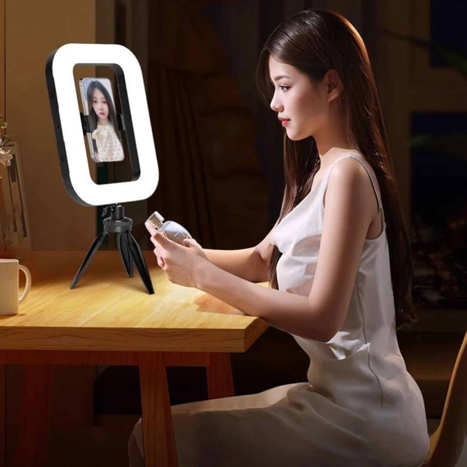 Rechargeable Selfie Portable Ring Light – Adjustable Bicolor Fill Light, Rechargeable Ring Light, Phone Video Stabilizer for iPhone with 4400mah Built-in Battery for 360 Photo Booth Accessories (B)
