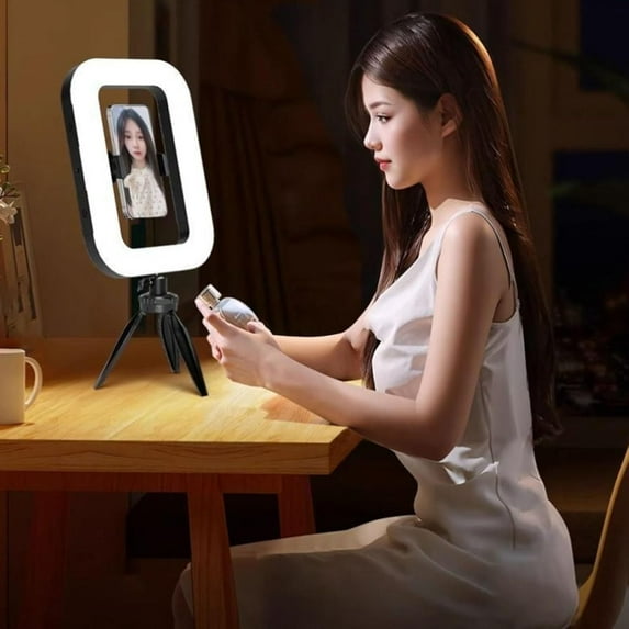 Rechargeable Selfie Portable Ring Light – Adjustable Bicolor Fill Light, Rechargeable Ring Light, Phone Video Stabilizer for iPhone with 4400mah Built-in Battery for 360 Photo Booth Accessories (B)