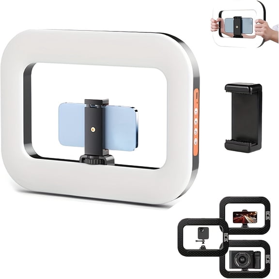 Rechargeable Selfie Ring Light with Stabilizer, 4000mAh Battery, 3 Color Temperatures, 360 Panorama, Adjustable Clamp for Camera & Smartphone