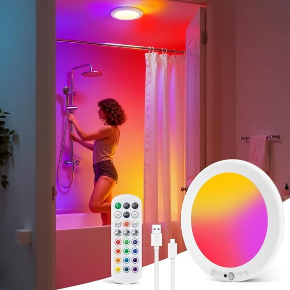 Rechargeable Shower Light with Remote, RGB Colors Changing & White Light for Shower, Shower Lights for Inside Shower with Motion Sensor, Shower Closet Bedroom