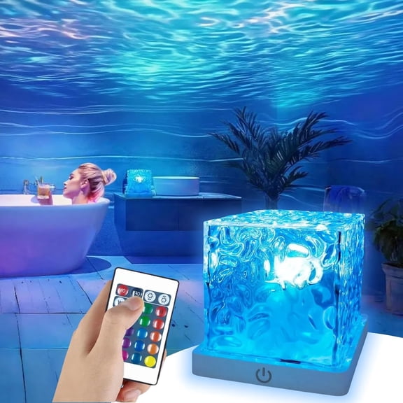 Rechargeable Shower Light No Wiring, 16 Color Ocean Wave Projector Light Cordless, Waterproof Shower Mood light with Remote, Bathtub Lights for Relaxing Spa, Water Ripple Projector for Bathroom Decor