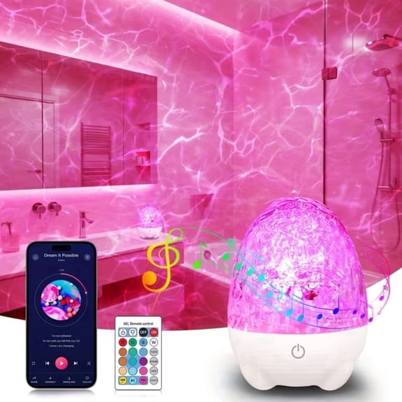 Rechargeable Shower Lights for Inside Shower, 17 Colors RGBW Waterproof Shower Lamp with Bluetooth Speaker, Ocean Wave Projector Light with Remote Control, LED Water Ripple Lamp for Bathroom, Bedroom