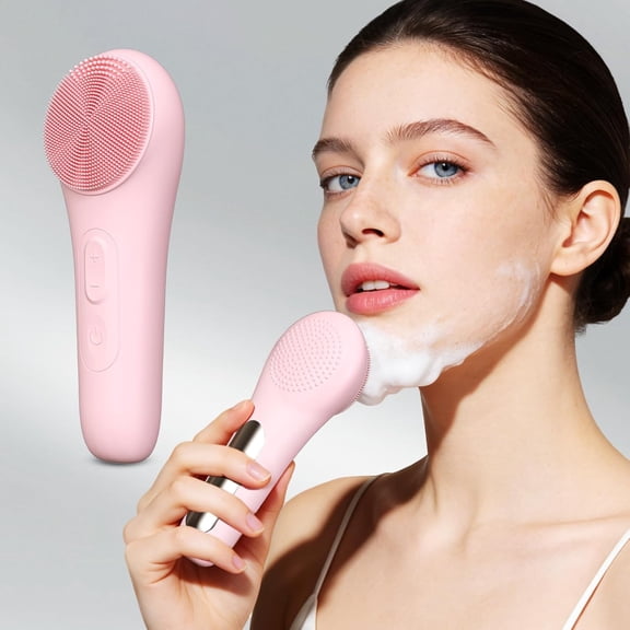 Rechargeable Silicone Facial Cleansing Brush for Women & Men - 5 Modes Waterproof Face Scrubber with Heat Massage, Deep Cleansing & Exfoliating Electric Face Brush (Green)