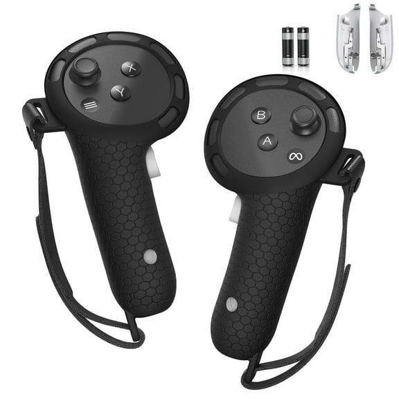 Rechargeable Silicone Grips Protector Cover for Meta/Oculus Quest 3/3S, Controller Grips Cover with Battery, Charging cover,Knuckle Straps, Anti-Throw Hand Strap for Meta Quest 3 Accessories Black