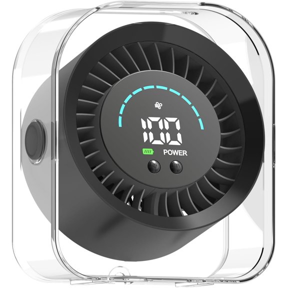 Rechargeable Small Desk Fan Quiet, 4000mAh Portable Mini Fan USB Table Fan with 100 Speeds Turbo Flow, 360 Adjustable, LED Display, Desktop Cooling Fans for Bedroom Office Travel - Black