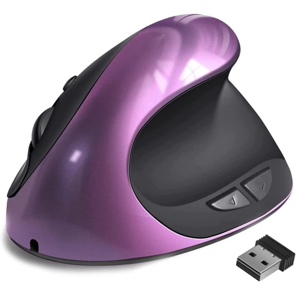 Rechargeable Small Vertical Ergonomic Mouse, 6 Buttons 3 Adjustable DPI (800/1200/1600), Purple Wireless Mouse for Laptop PC Desktop MacBook
