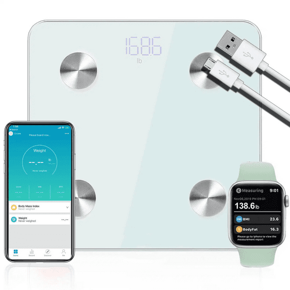 Rechargeable Smart Digital Bathroom Weighing Scale with Body Fat and Water Weight for People; Bluetooth BMI Electronic Body Analyzer Machine; 400 lbs