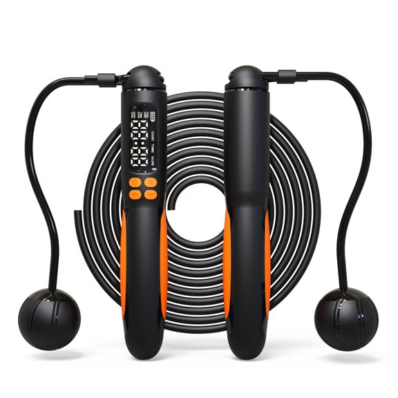 Rechargeable Smart Jump Rope with Digital Counter, Corded and Cordless 2-in-1 Fitness Rope, Steel Speed Rope and Weighted Ball Attachments for Home, Gym, Indoor and Outdoor Cardio Training