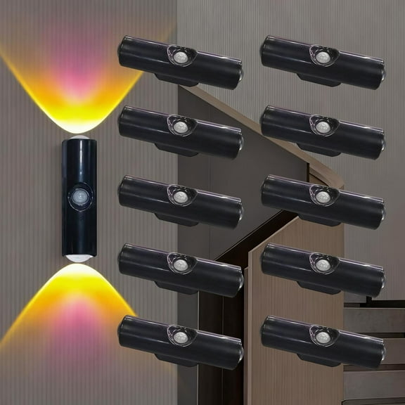 Rechargeable Smart LED Motion Sensor Ambient Light, Punch-Free Color Changing Motion Sensor Light for Stairs, Wardrobe, Cabinet (10Pcs,Black, 7-Color Changing)