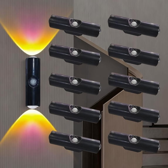 Rechargeable Smart LED Motion Sensor Ambient Light, Punch-Free Color Changing Motion Sensor Light for Stairs, Wardrobe, Cabinet (10Pcs,Black, 7 Colors)