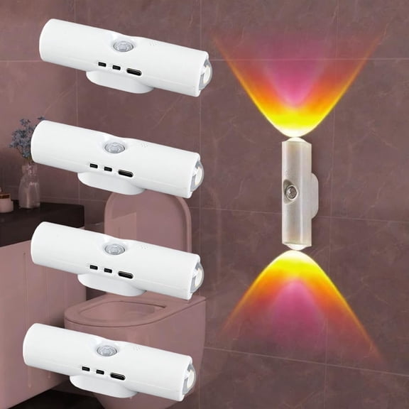 Rechargeable Smart LED Motion Sensor Ambient Light, Punch-Free Color Changing Motion Sensor Light for Stairs, Wardrobe, Cabinet (4Pcs,White, 7 Colors)