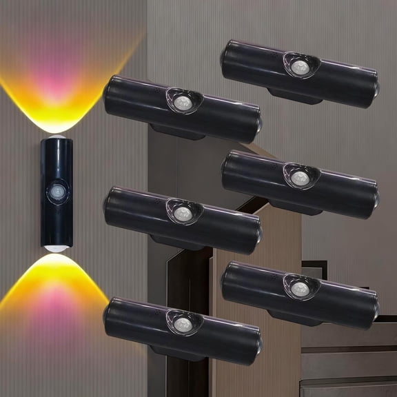 Rechargeable Smart LED Motion Sensor Ambient Light, Punch-Free Color Changing Motion Sensor Light for Stairs, Wardrobe, Cabinet (6Pcs,Black, 7-Color Changing)