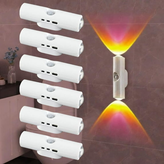 Rechargeable Smart LED Motion Sensor Ambient Light, Punch-Free Color Changing Motion Sensor Light for Stairs, Wardrobe, Cabinet (6Pcs,White, 7-Color Changing)