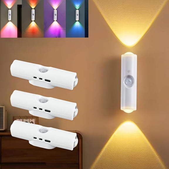 Rechargeable Smart LED Motion Sensor Ambient Light, Punch-Free Magnetic Color Changing Motion Sensor Light, Multi-Color for Stairs, Wardrobe, Cabinet(7 colors*3)